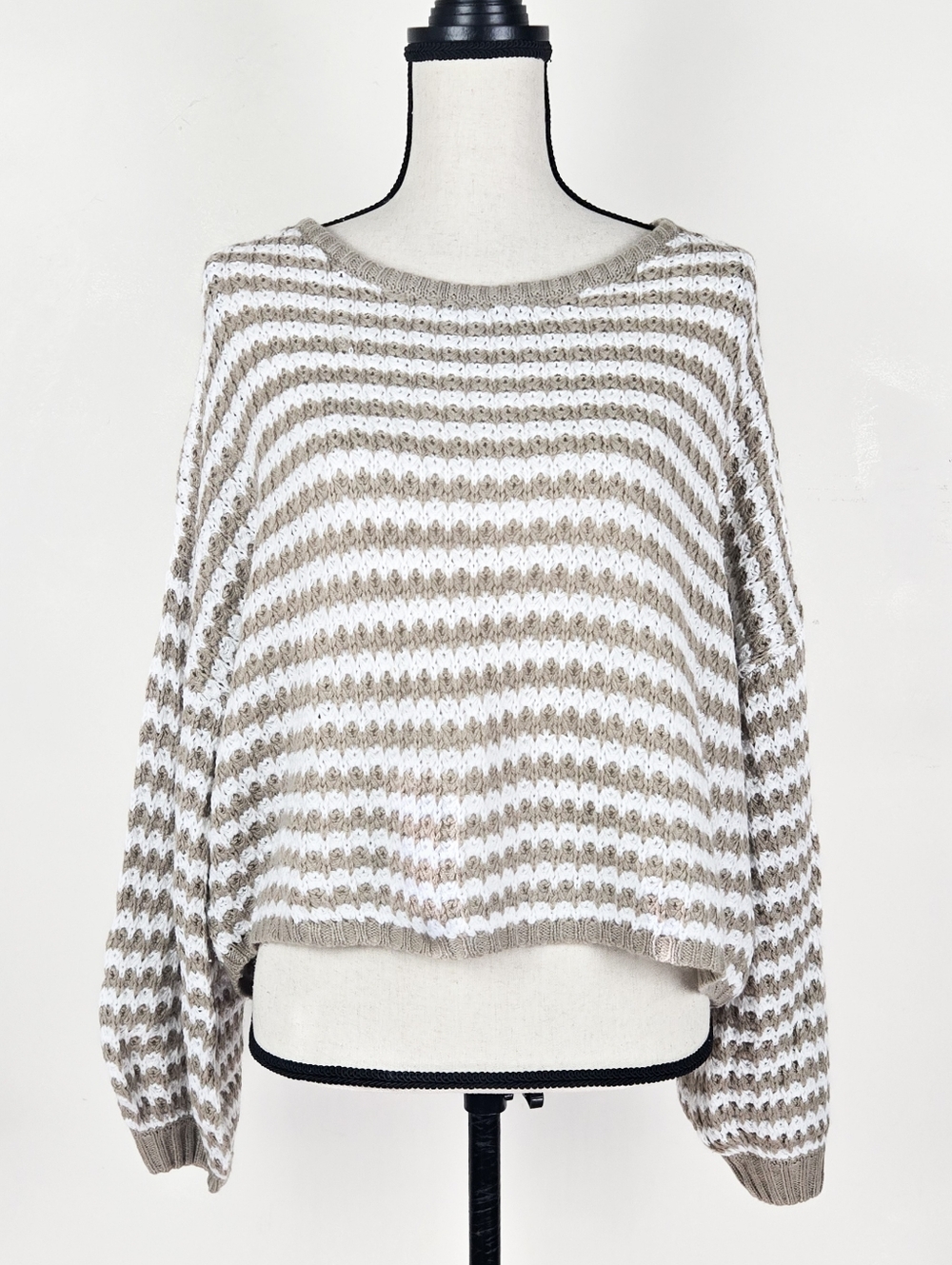 EUC By the River Taupe and White Striped Oversized Sweater